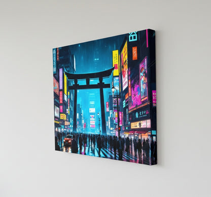 Vue de profil sur toile du tableau Tokyo néon
