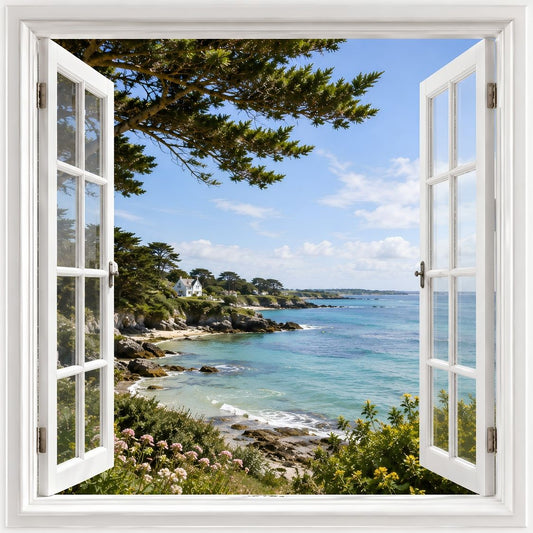 Tableau trompe l'œil fenêtre Bretagne & bord de mer
