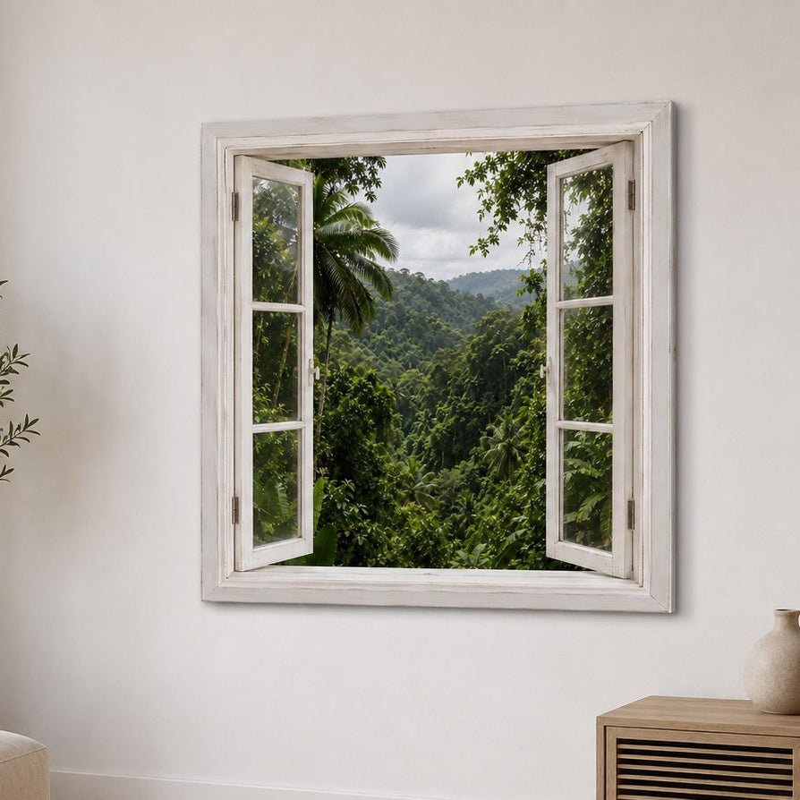 Tableau trompe l'œil forêt tropicale et végétation luxuriante
