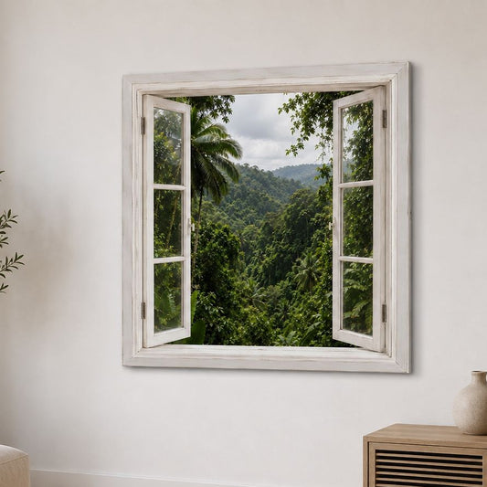 Tableau trompe l'œil forêt tropicale et végétation luxuriante
