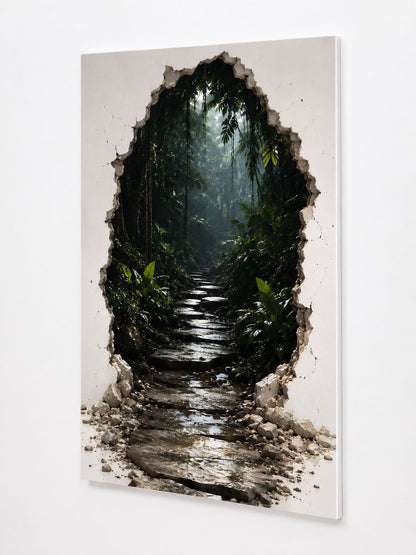 Tableau trompe l'œil forêt tropicale avec chemin de pierre
