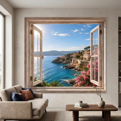Tableau trompe l'œil mer et villas de la Côte d'Azur
