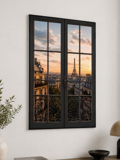 Tableau trompe l'œil Paris avec toits haussmanniens et Tour Eiffel
