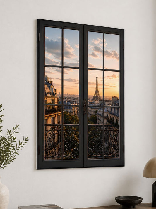 Tableau trompe l'œil Paris avec toits haussmanniens et Tour Eiffel
