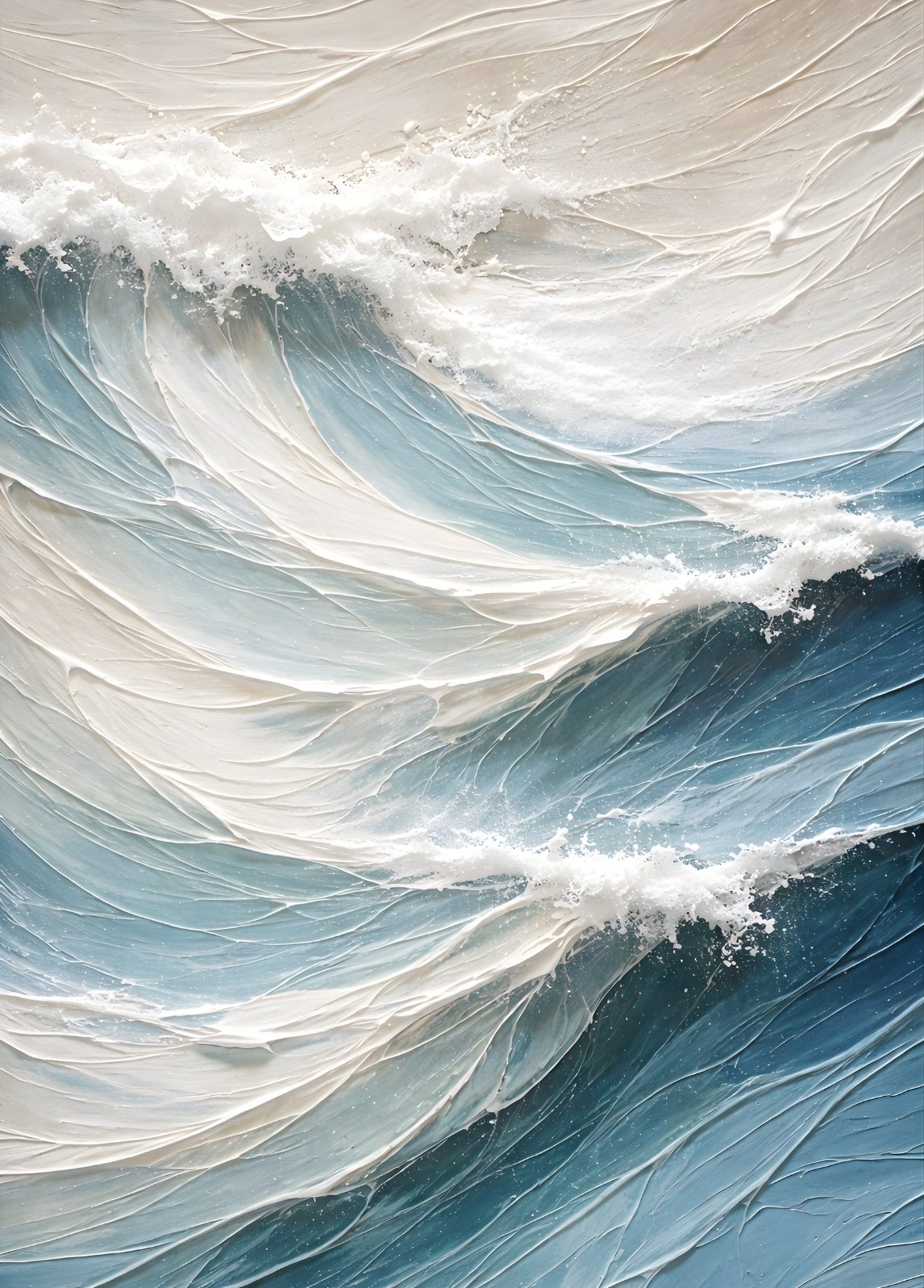 Vagues abstraites texturées en nuances de bleu et blanc, parfait pour une décoration murale moderne et apaisante.
