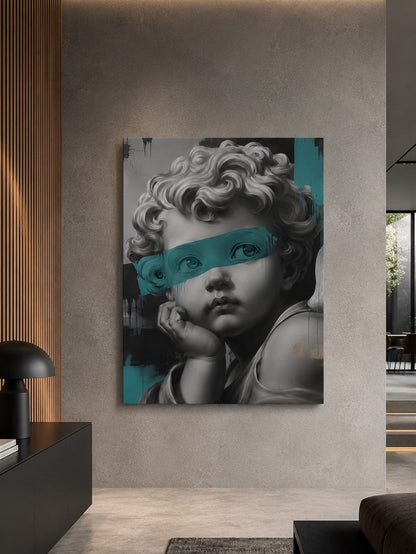 Tableau visage du David de Michel-Ange revisité dans un style contemporain pour un intérieur moderne et raffiné.
