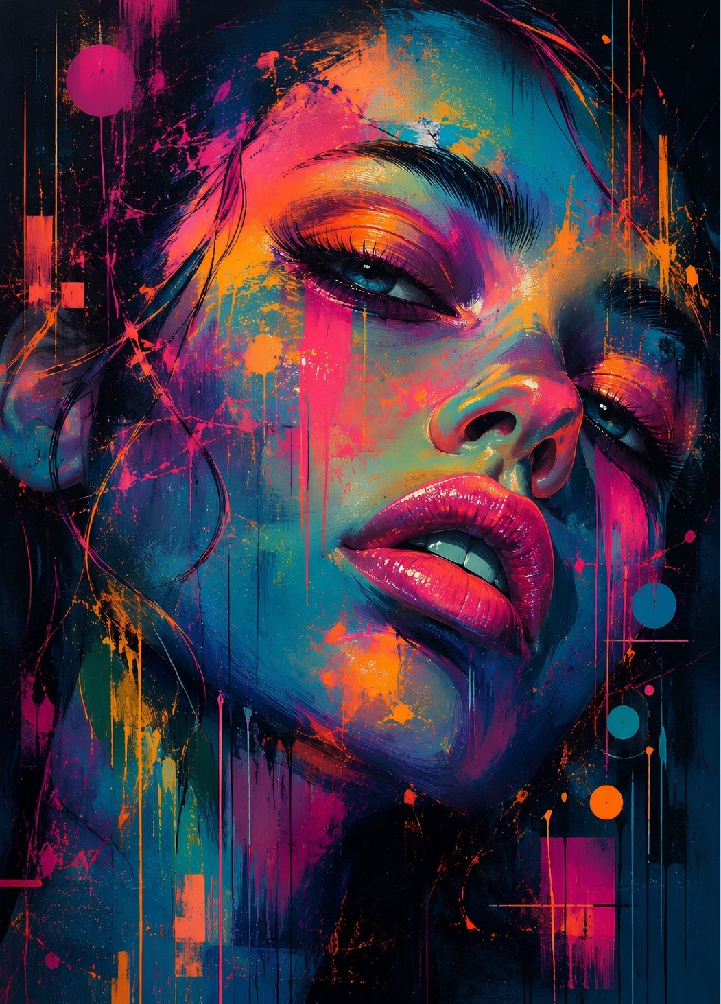 Tableau visage pop art coloré
