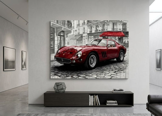 Tableau voiture ancienne Ferrari 250 GTO design moderne pour salon haut de gamme élégant et contemporain
