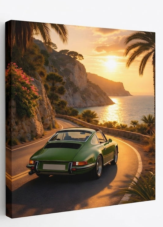 Tableau voiture coucher de soleil pour décoration murale moderne
