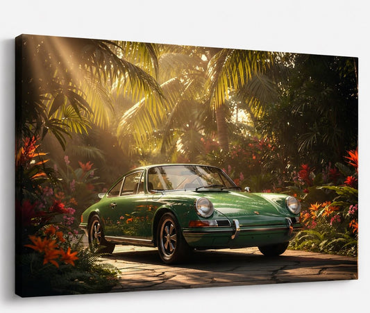 Décoration murale voiture luxe verte pour intérieur moderne
