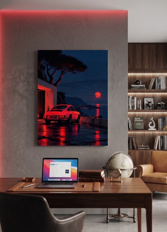Impression du tableau Porsche 911 Red Moon sur toile, pvc expansé ou aluminium brossé
