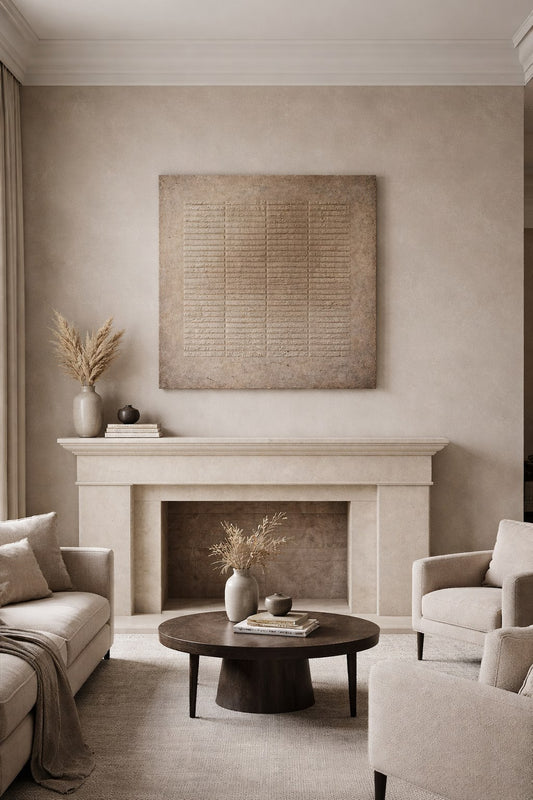 Tableau wabi sabi minimaliste dans décoration intérieure zen contemporaine
