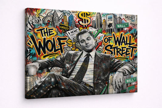 Tableau contemporain street art détails financiers graphiques urbains colorés dynamiques
