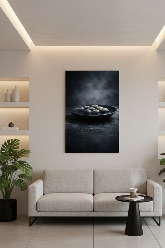 Tableau zen galets vapeur ambiance méditation apaisante
