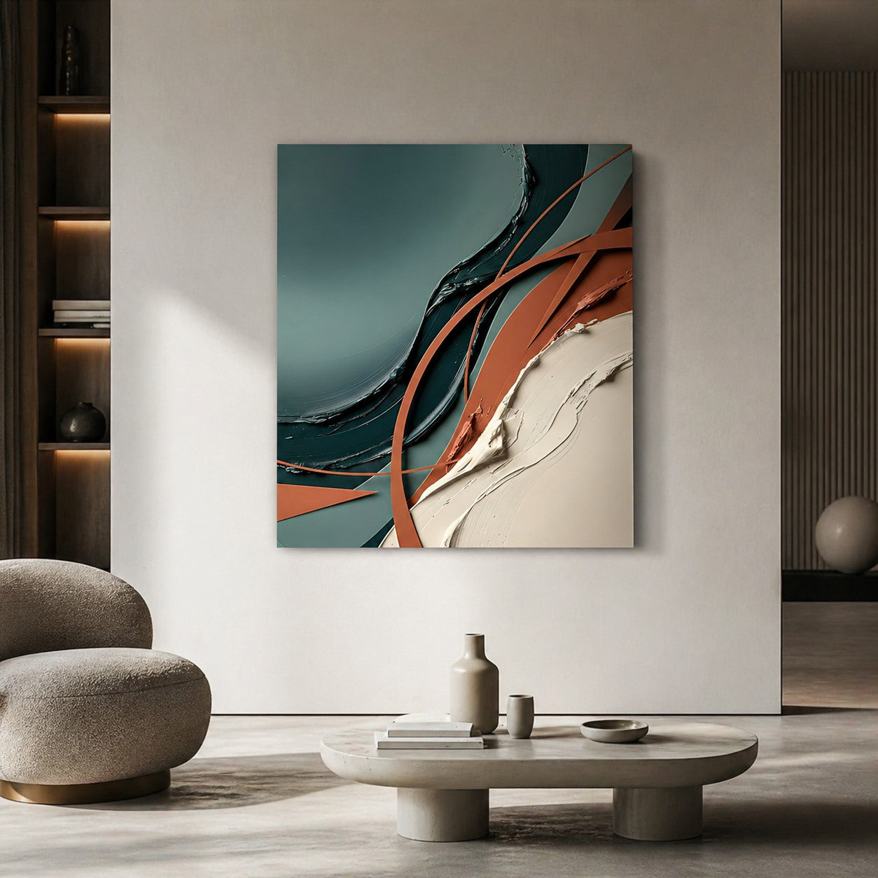 Tableau abstrait contemporain avec effet matière et relief peinture artistique
