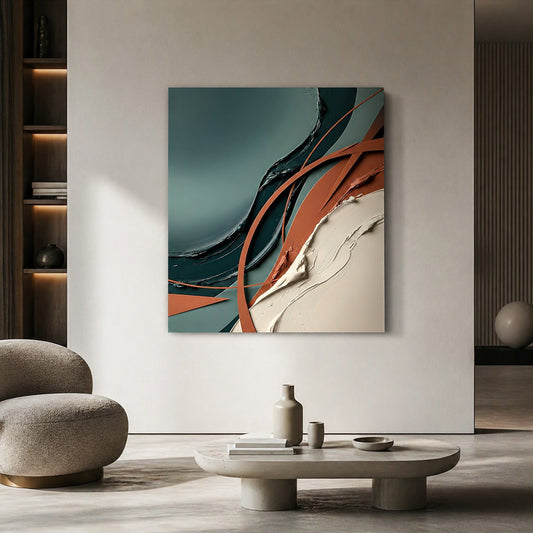 Tableau abstrait contemporain avec effet matière et relief peinture artistique
