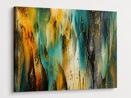 Tableau abstrait texturé inspiré de la matière, de la lumière et des éléments naturels
