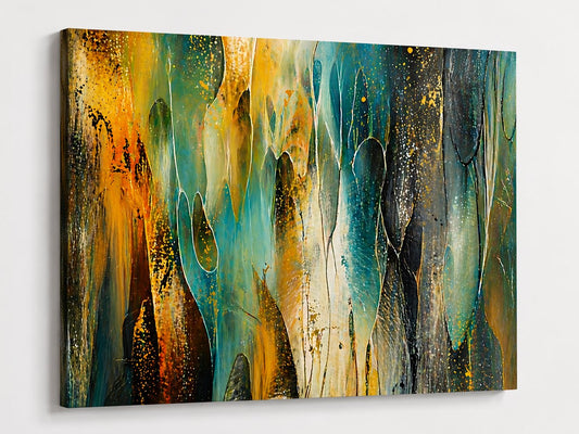 Tableau abstrait texturé inspiré de la matière, de la lumière et des éléments naturels
