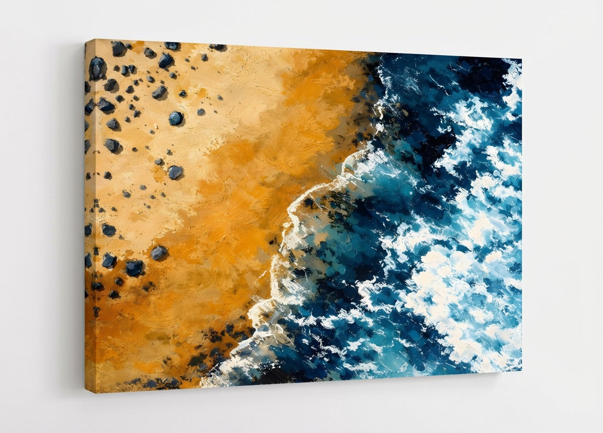 Vue de profil impression toile côte abstraite sable et océan
