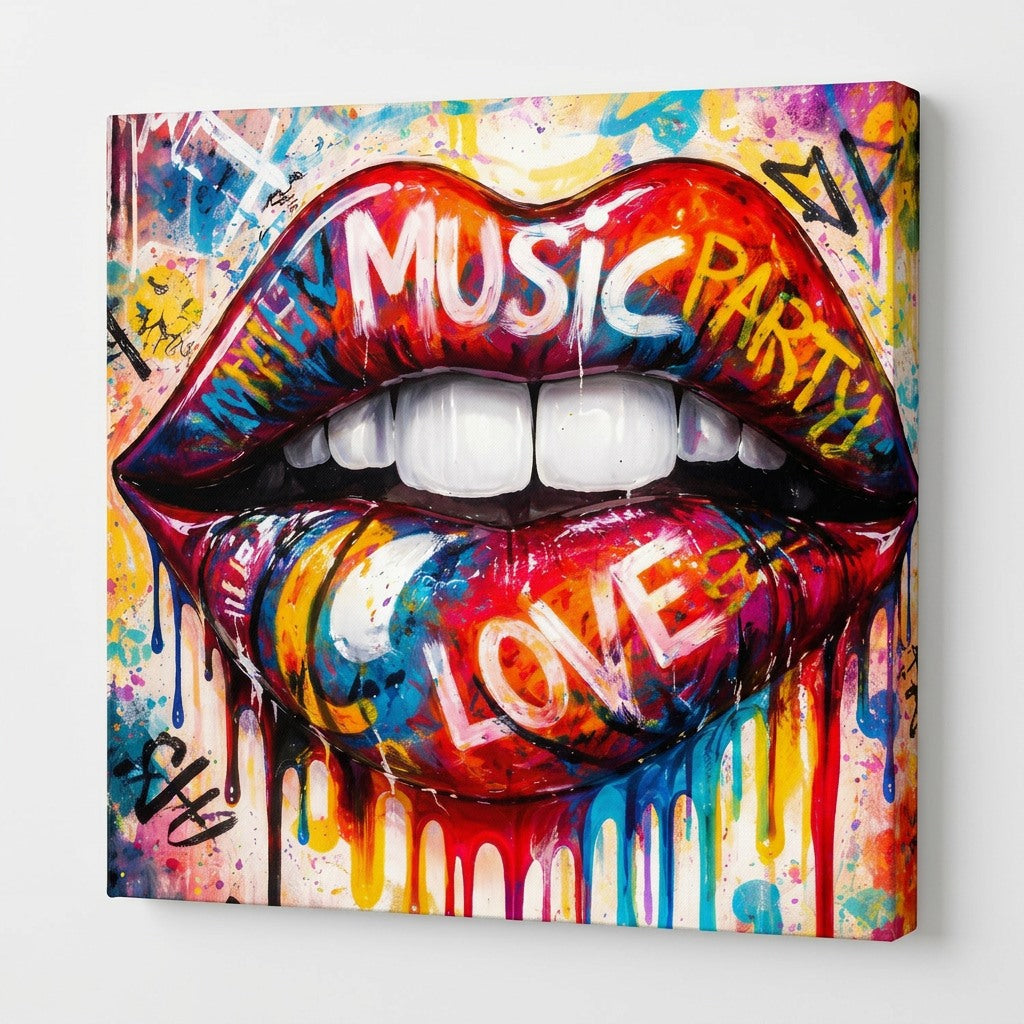 Vue de profil impression sur toile lèvres graffiti pop art street art
