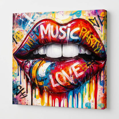 Vue de profil impression sur toile lèvres graffiti pop art street art
