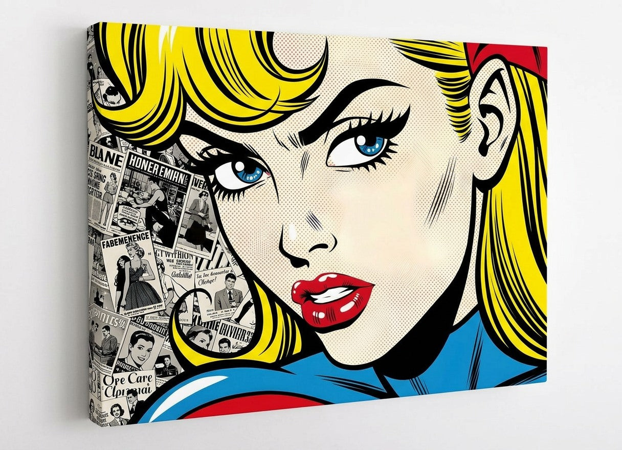 Vue de profil impression toile portrait femme style pop art vintage
