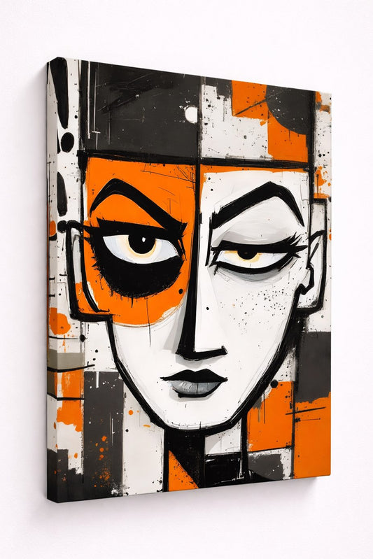Tableau contemporain visage abstrait contrasté style urbain design moderne
