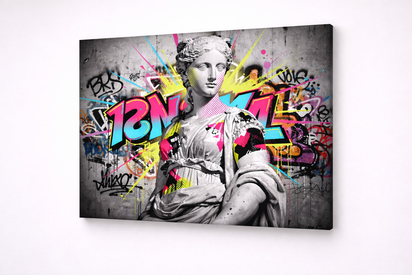 Vue de profil impression toile statue antique graffiti pop art
