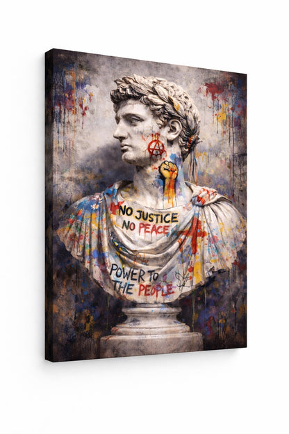 Vue de profil impression sur toile statue romaine graffiti style street art
