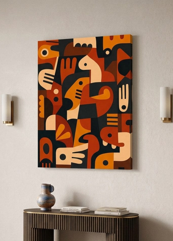Tableau terracotta moderne imprimé sur toile et présenté de profil avec son châssis bois
