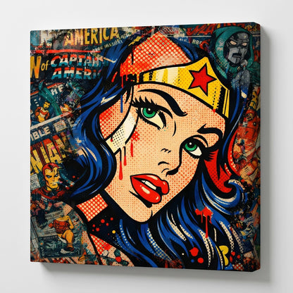 Vue de profil impression toile Wonder Woman style pop art comics
