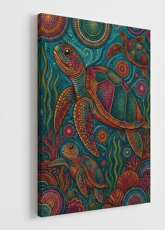 Détails des motifs pointillistes et des couleurs éclatantes des tortues
