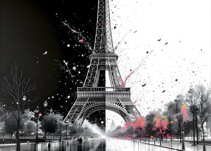 Tableau Tour Eiffel noir et blanc artistique Paris contraste nuit lumière création murale contemporaine
