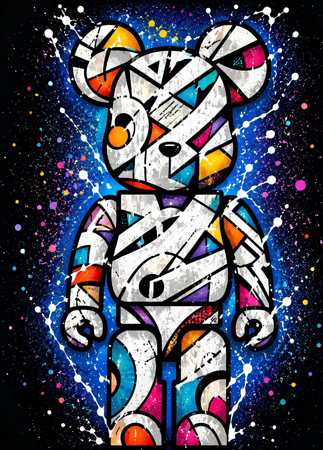 Tableau ours pop art contemporain aux formes géométriques colorées et esthétique graphique moderne

