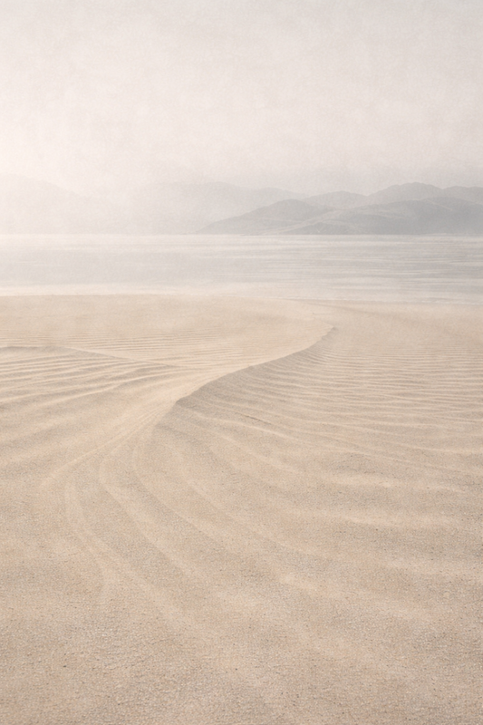 Paysage calme sable et lumière douce
