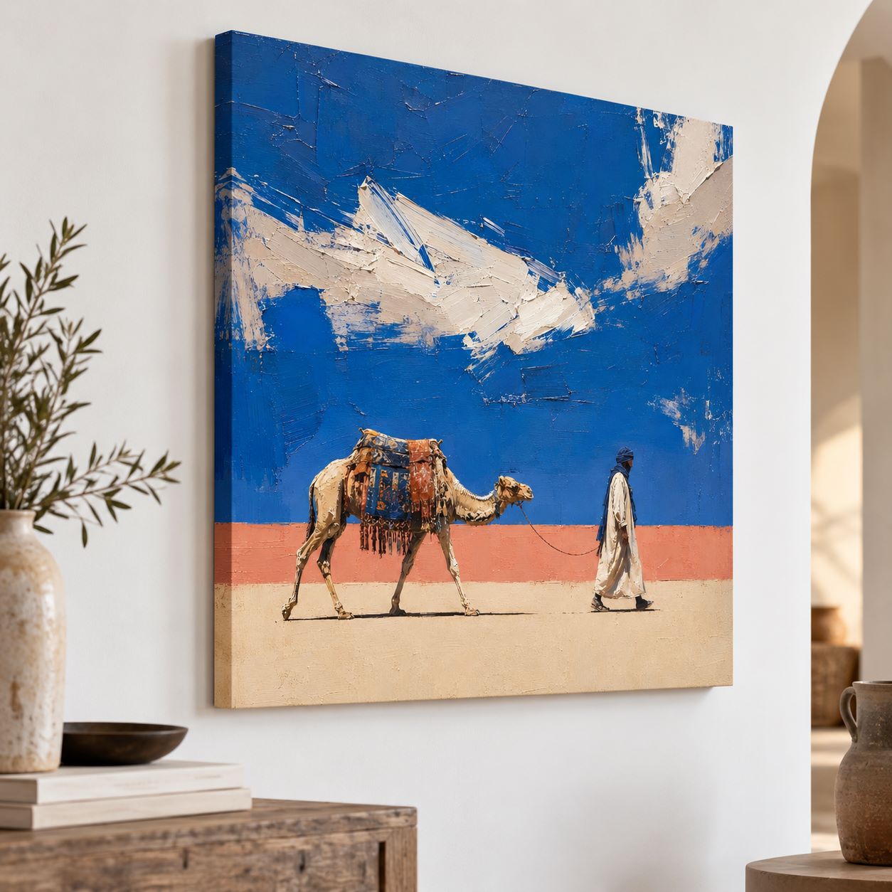 Tableau Traversée Bleue sur toile inspiré du désert et du voyage
