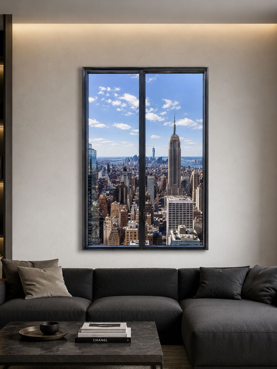 Trompe l'œil mural New York avec vue panoramique sur les gratte-ciel
