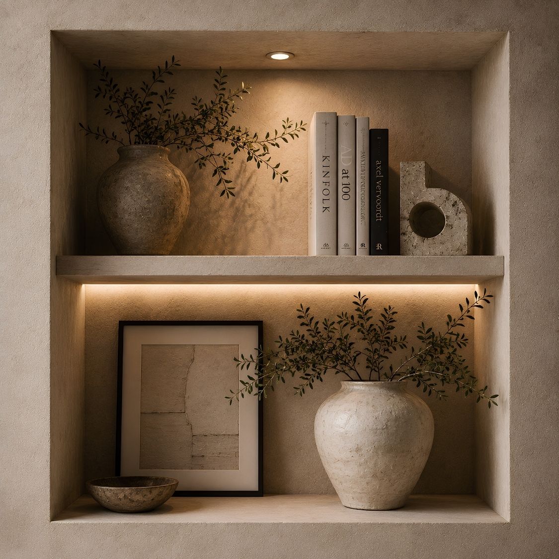 Trompe l'œil mural avec niches décoratives contemporaines
