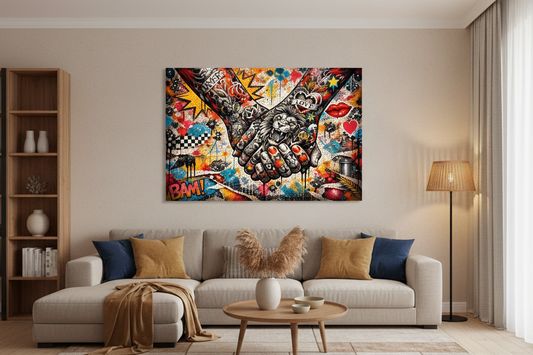 Tableau pop art street art Union Sauvage en décoration murale dans un intérieur contemporain
