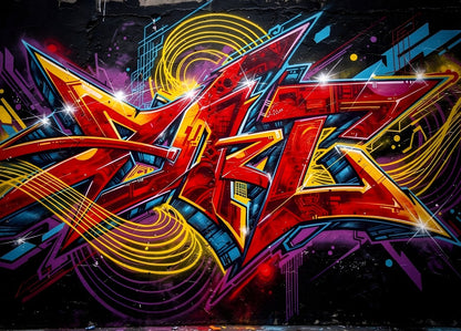 Tableau graffiti sur toile street art rouge jaune et violet style urbain contemporain
