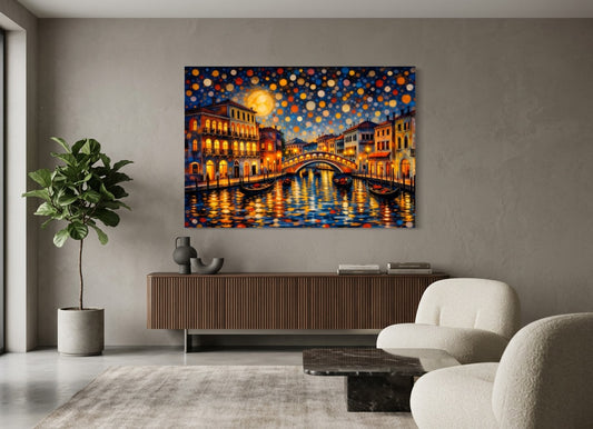 Illustration Venise gondoles accrochée dans salon décoration murale ville romantique
