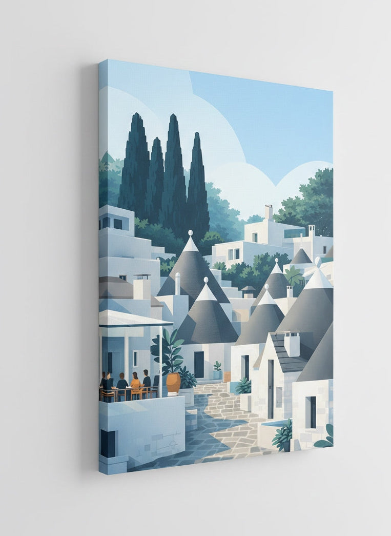 Tableau contemporain village italien sud pour salon moderne lumineux
