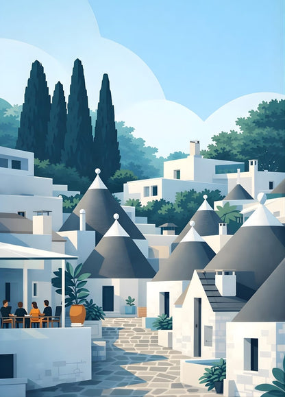 Tableau moderne patio andalou blanc et bleu ambiance méditerranéenne lumineuse
