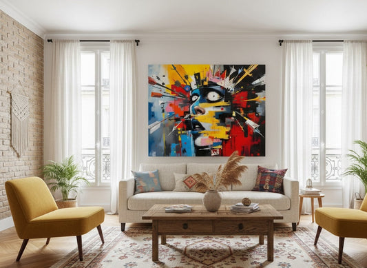 Mise en situation déco murale moderne, salon design
