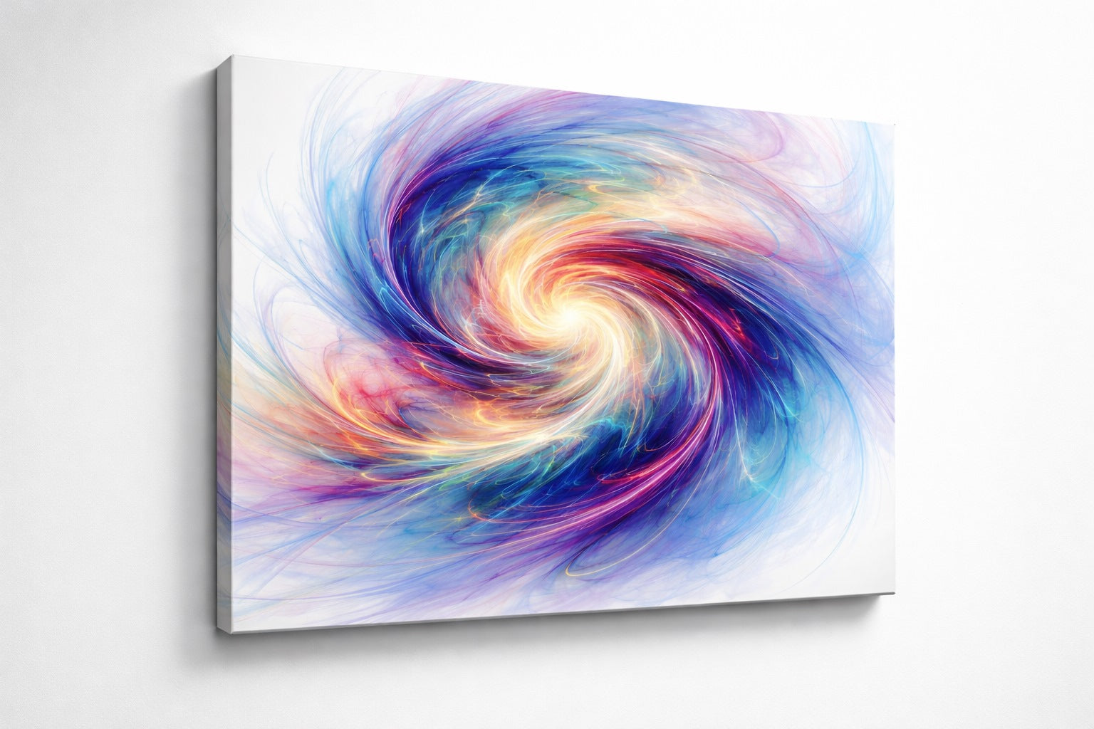 Tableau abstrait sur toile vue de profil avec bords entoilés
