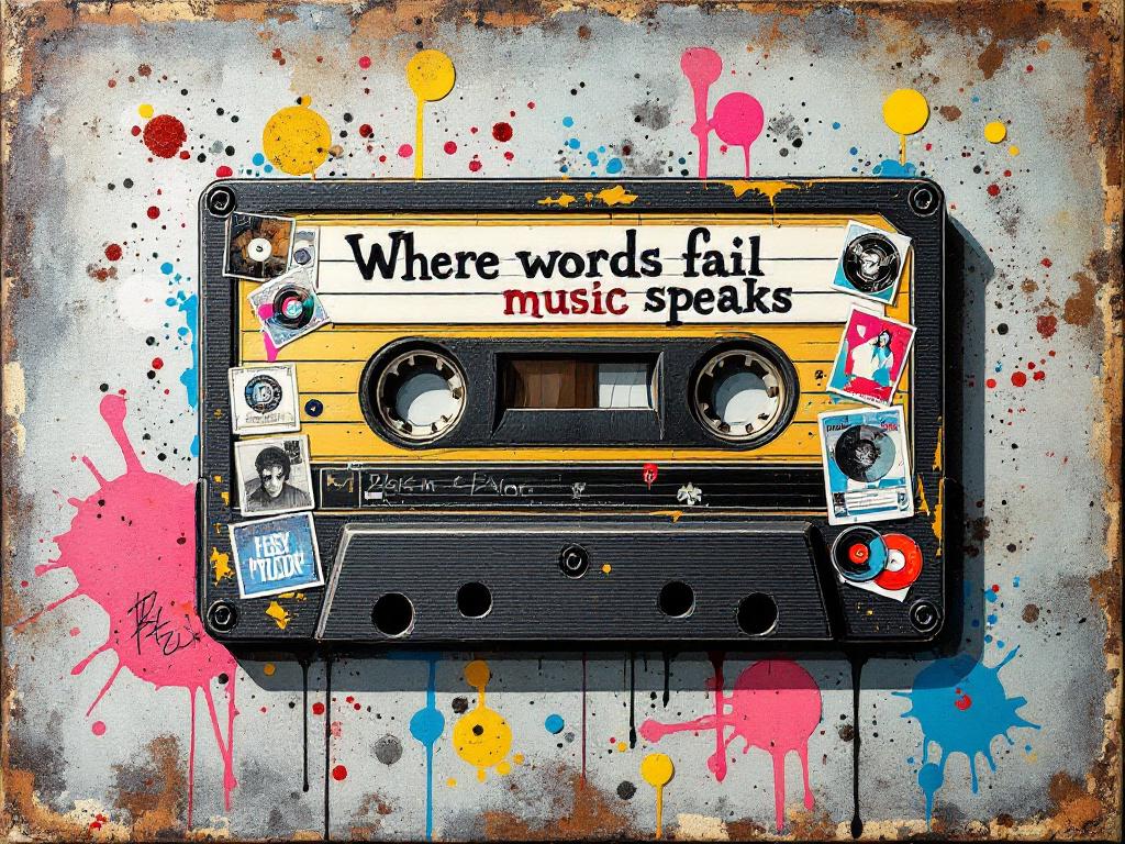 Tableau cassette audio pop art
