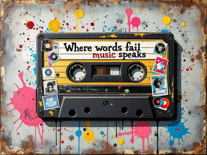 Tableau cassette audio pop art
