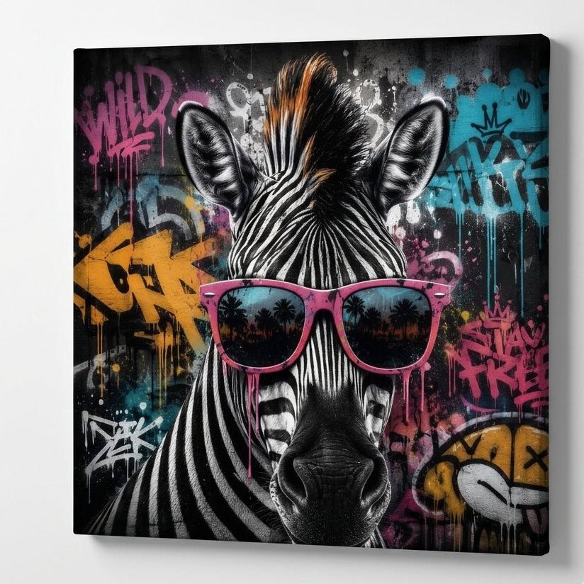 Tableau animal moderne mêlant esprit street art urbain et énergie visuelle colorée
